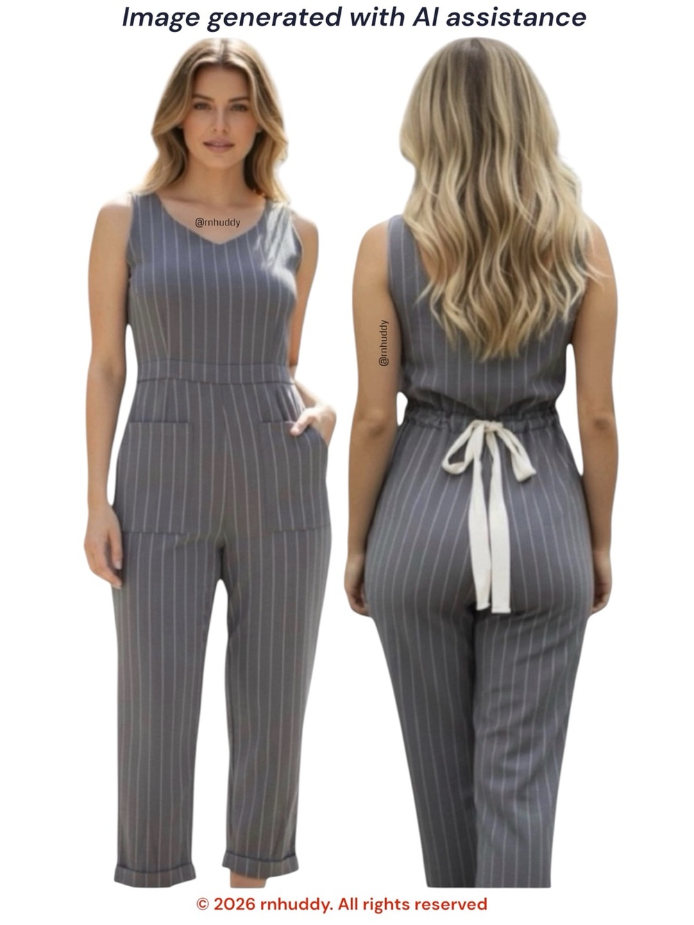 NWT Annabelle L grey striped linen cotton jumpsuit